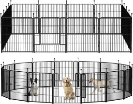 Dog Playpen Portable Exercise Fence Heavy Duty Metal Pet Playpen Indoor Outdoor Pet Playpen for Small Medium Large Dogs - RV Camping PenJet Black (16 Panels, 32 inch)