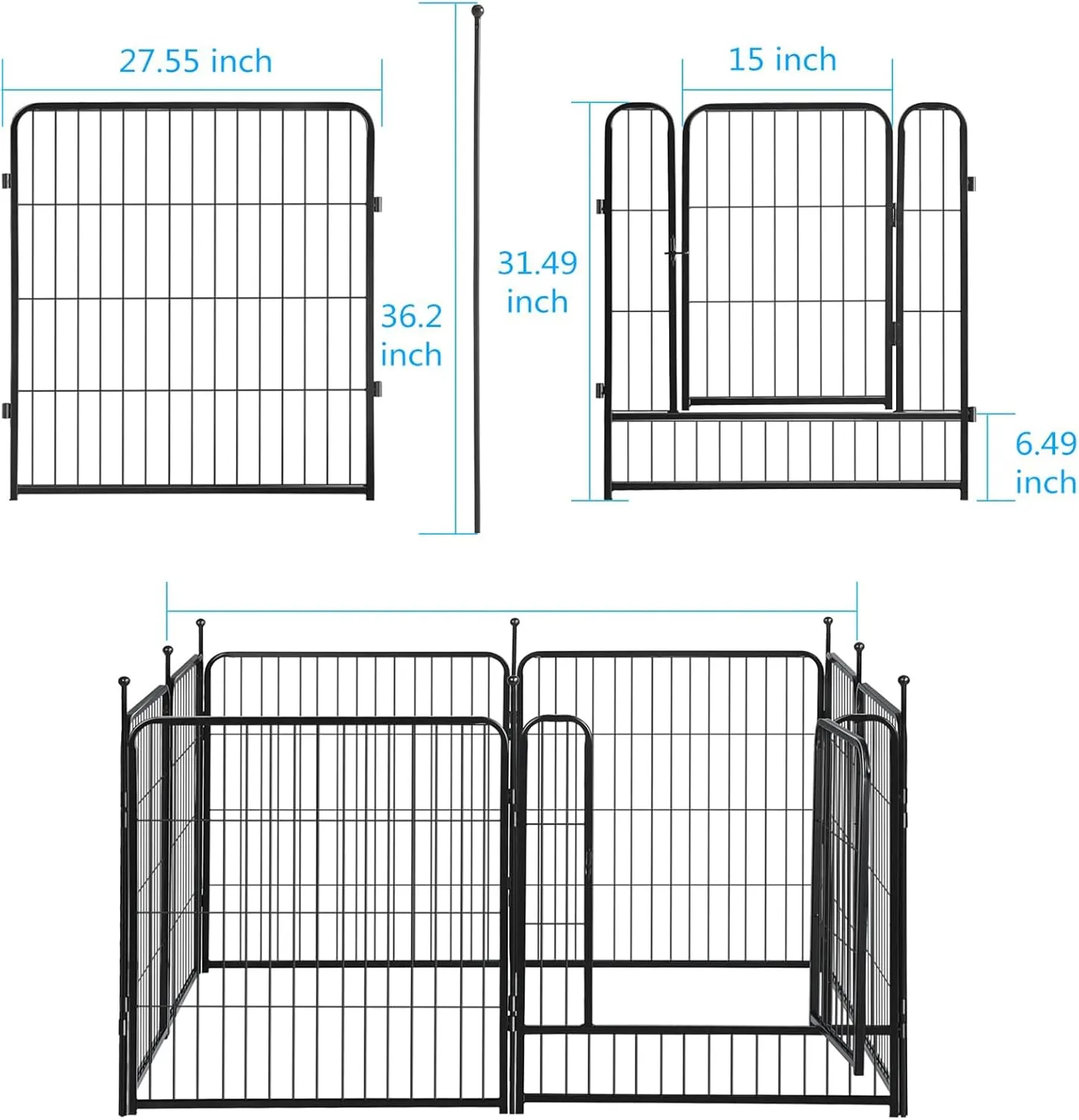 Dog Playpen Portable Exercise Fence Heavy Duty Metal Pet Playpen Indoor Outdoor Pet Playpen for Small Medium Large Dogs - RV Camping PenJet Black (16 Panels, 32 inch)