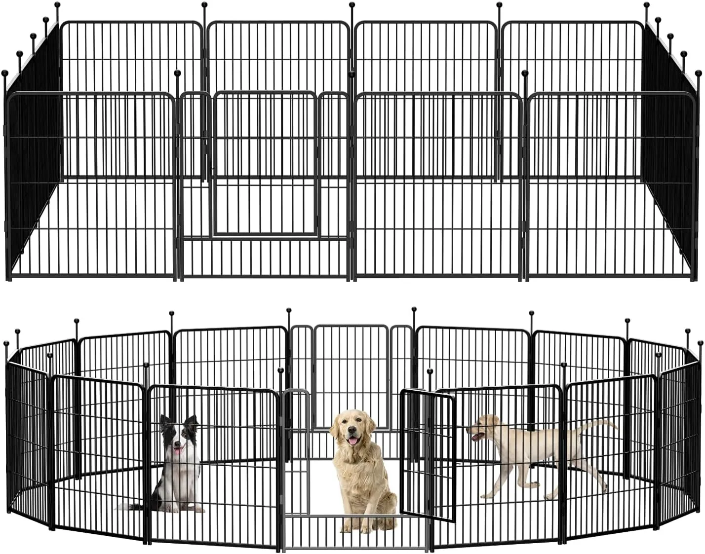 Dog Playpen Portable Exercise Fence Heavy Duty Metal Pet Playpen Indoor Outdoor Pet Playpen for Small Medium Large Dogs - RV Camping PenJet Black (16 Panels, 32 inch)