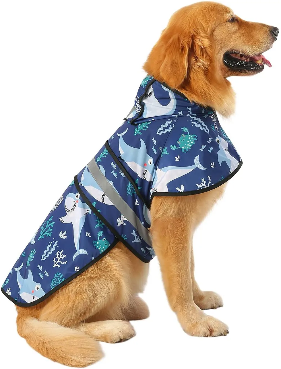 Dog Raincoat Hooded Slicker Poncho for Small to X-Large Dogs and Puppies Sharks-XL