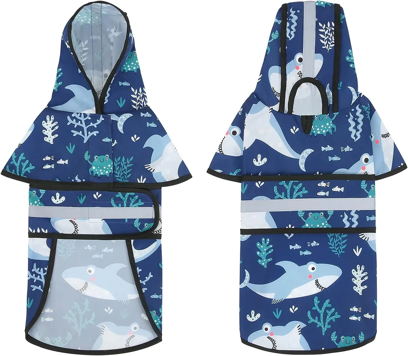 Dog Raincoat Hooded Slicker Poncho for Small to X-Large Dogs and Puppies Sharks-XL
