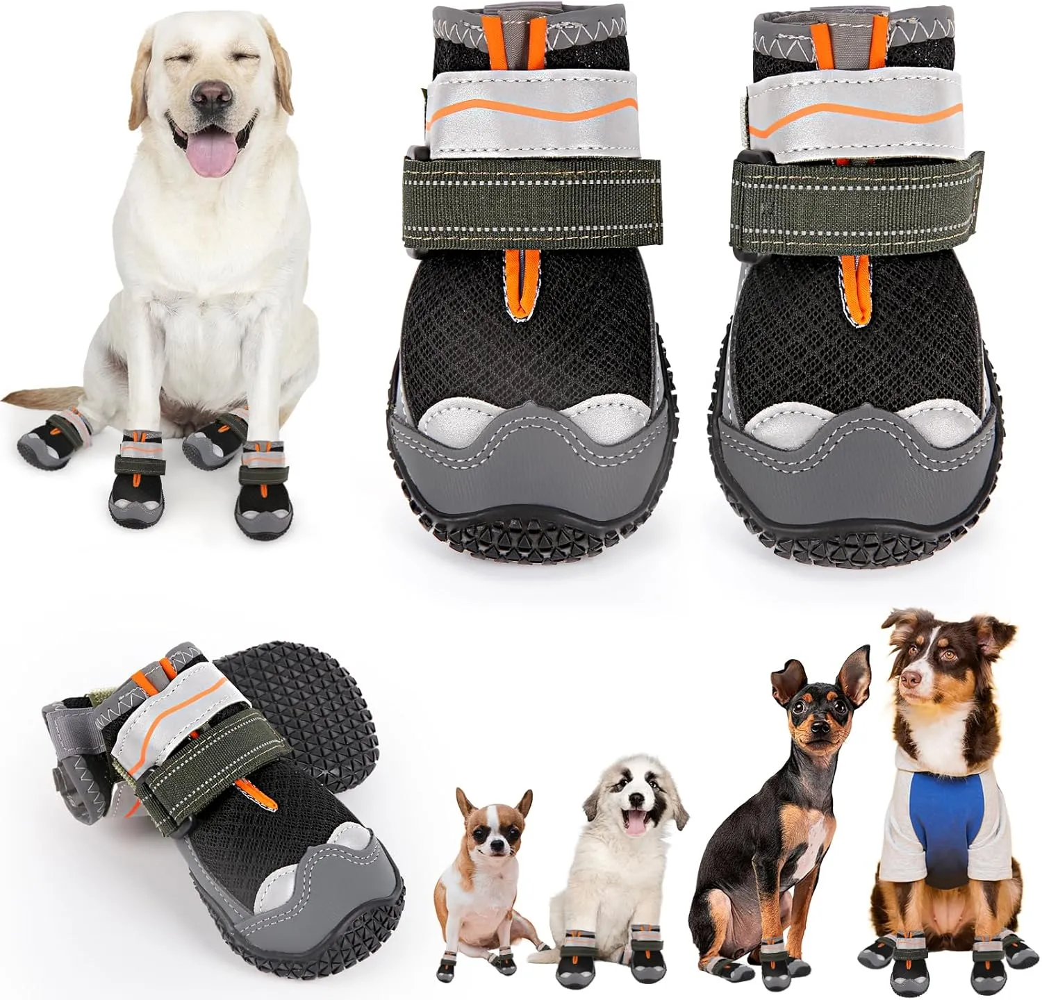 Dog Shoes for Large Small Medium Dogs, Dog Boots & Paw Protectors to Prevent Licking, Anti-Slip Dog Booties with Reflective for Summer Hot Pavement, Outdoor Hiking, Hardwood Floors Size 5
