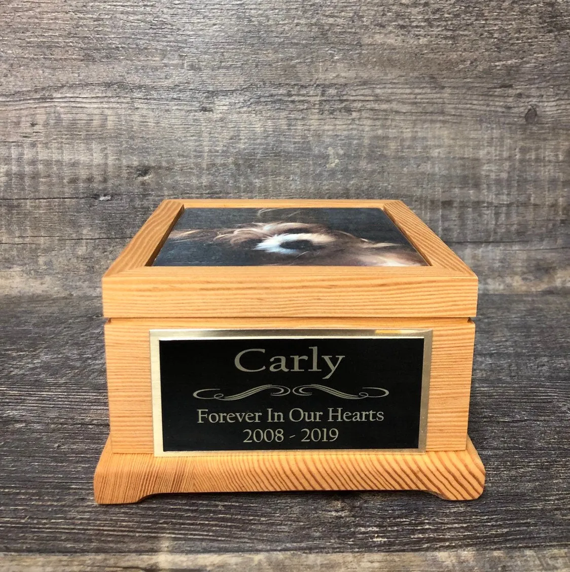 Dog Urn Pet Urn Cat Urn Pet Memorial Keepsake Box Yorkie Cremation Urn Custom Photo Tile & Tag  Small Dog / Animal  Urn Up To 25lbs
