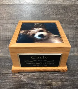 Dog Urn Pet Urn Cat Urn Pet Memorial Keepsake Box Yorkie Cremation Urn Custom Photo Tile & Tag  Small Dog / Animal  Urn Up To 25lbs
