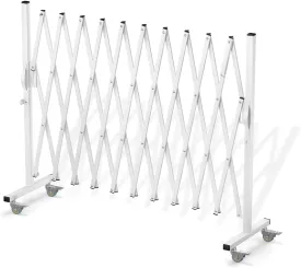 Expandable Barricade, Accordion Garden Yard Outdoor Indoor Portable Folding Security Dog Fence Gates Wall Mount, 129' Adjustable Metal Safety Barrier Gate with Casters, White