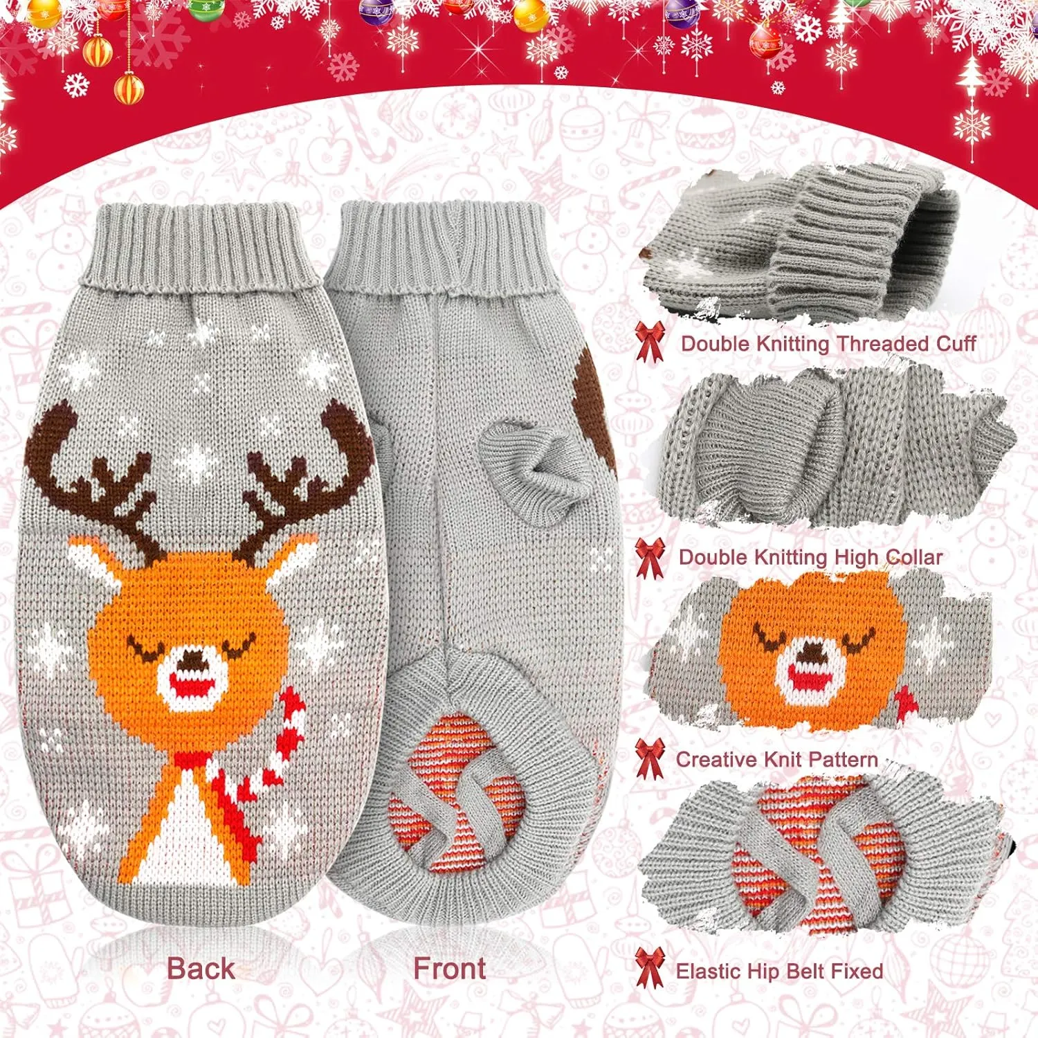 HYLYUN Cat Christmas Sweater 2 Packs - Puppy Christmas Sweater Pet Reindeer Snowflake Sweaters for Kittys and Small Dogs XS
