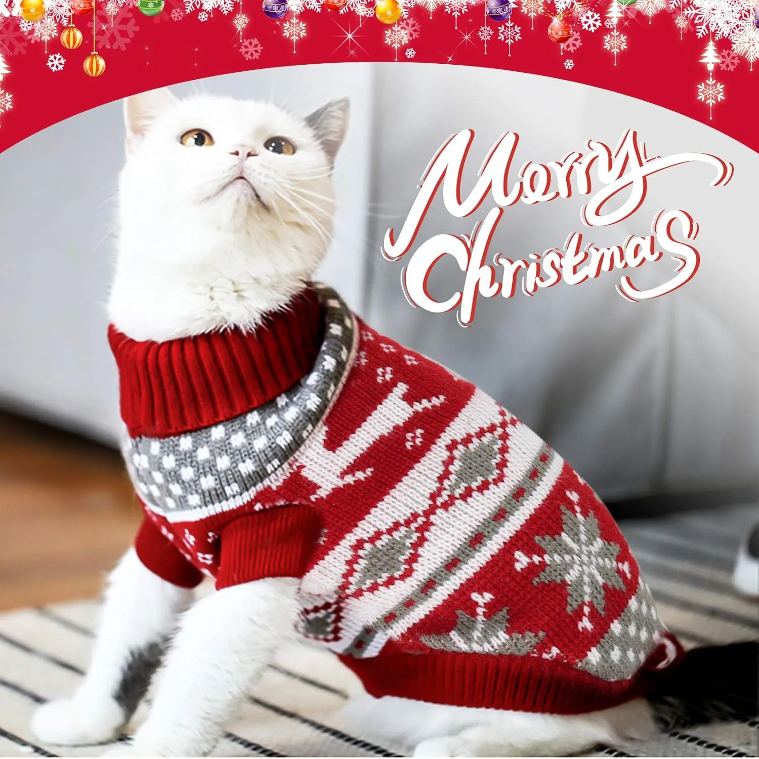 HYLYUN Cat Christmas Sweater 2 Packs - Puppy Christmas Sweater Pet Reindeer Snowflake Sweaters for Kittys and Small Dogs XS