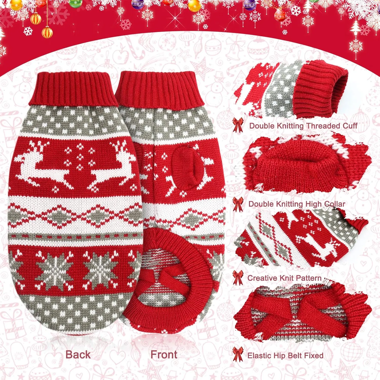 HYLYUN Cat Christmas Sweater 2 Packs - Puppy Christmas Sweater Pet Reindeer Snowflake Sweaters for Kittys and Small Dogs XS