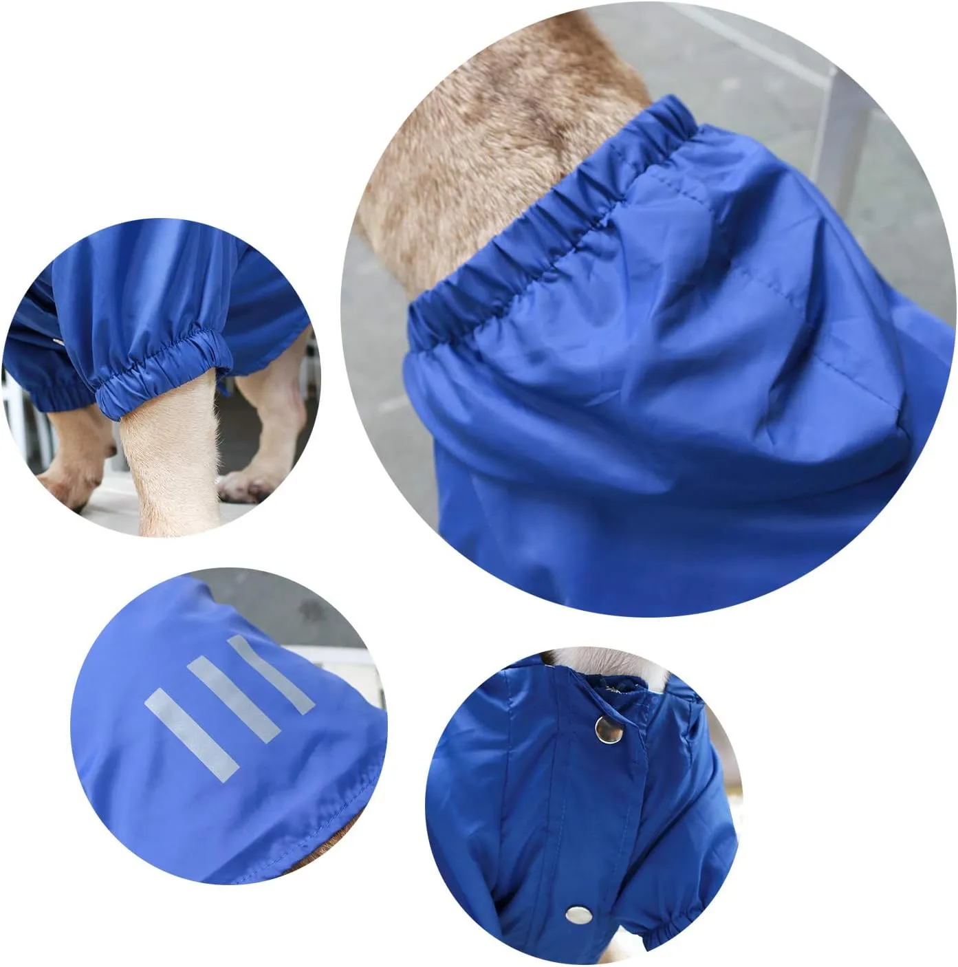 iChoue Dog Cold Weather Coats Water Resistant Raincoats Lightweight Windbreaker Hooded Jackets for French English Bulldog Pitbull Pug Boston Terriers Outdoor Rain Coat - Blue, Large Plus