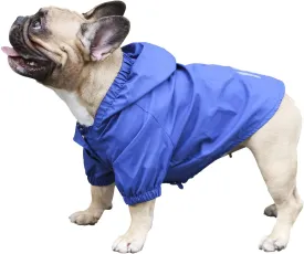 iChoue Dog Cold Weather Coats Water Resistant Raincoats Lightweight Windbreaker Hooded Jackets for French English Bulldog Pitbull Pug Boston Terriers Outdoor Rain Coat - Blue, Large Plus