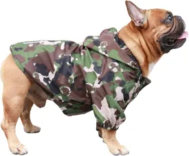 iChoue Dog Cold Weather Coats Water Resistant Raincoats Lightweight Windbreaker Hooded Jackets for French English Bulldog Pitbull Pug Boston Terriers Outdoor Rain Coat - Camouflage, Small