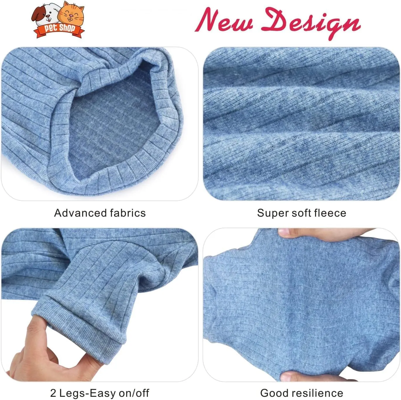 Idepet Sphynx Hairless Cats Sweater Shirt Kitten Soft Puppy Clothes Pullover Cute Cat Pajamas Jumpsuit Cotton Apparel Pet Winter Turtleneck for Cats and Teacup Chihuahua Small Dogs(Blue,L)