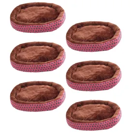 Kuber Industries Dog & Cat Bed|Soft Plush Top Pet Bed|Oxford Cloth Polyester Filling|Medium Washable Dog Bed|Circular Cat Bed with Rise-Edge Pillow|QY039RC-M|Red & Coffee (Pack of 6)