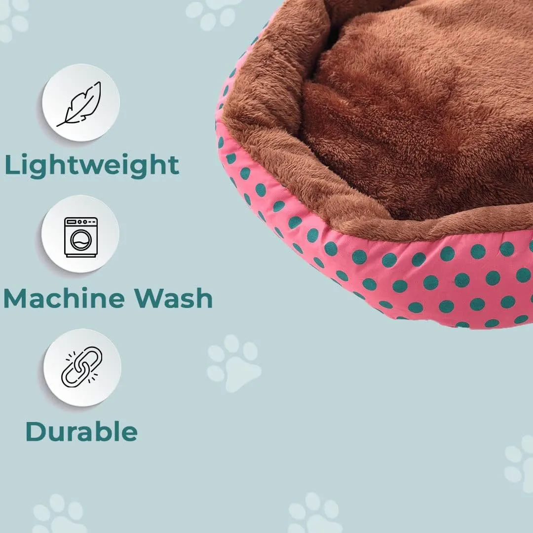 Kuber Industries Dog & Cat Bed|Soft Plush Top Pet Bed|Oxford Cloth Polyester Filling|Medium Washable Dog Bed|Circular Cat Bed with Rise-Edge Pillow|QY039RC-M|Red & Coffee (Pack of 6)