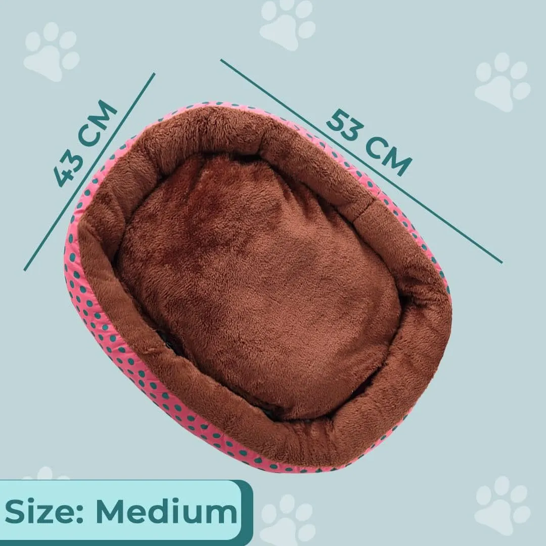Kuber Industries Dog & Cat Bed|Soft Plush Top Pet Bed|Oxford Cloth Polyester Filling|Medium Washable Dog Bed|Circular Cat Bed with Rise-Edge Pillow|QY039RC-M|Red & Coffee (Pack of 6)