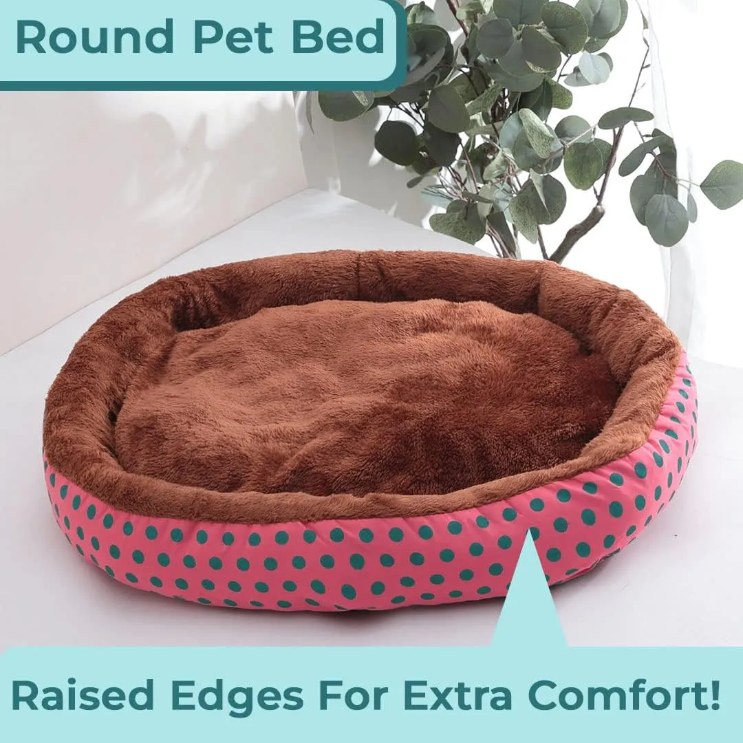 Kuber Industries Dog & Cat Bed|Soft Plush Top Pet Bed|Oxford Cloth Polyester Filling|Medium Washable Dog Bed|Circular Cat Bed with Rise-Edge Pillow|QY039RC-M|Red & Coffee (Pack of 6)