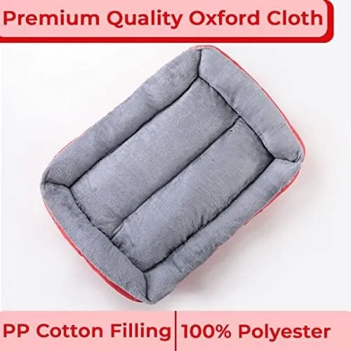 Kuber Industries Dog & Cat Bed|Super Soft Plush Top Pet Bed|Oxford Cloth Polyester Filling|Machine Washable Dog Bed|Rectangular Cat Bed with Rise-Edge Pillow|QY036R-L|Red (Pack of 2)
