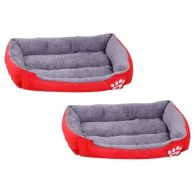 Kuber Industries Dog & Cat Bed|Super Soft Plush Top Pet Bed|Oxford Cloth Polyester Filling|Machine Washable Dog Bed|Rectangular Cat Bed with Rise-Edge Pillow|QY036R-L|Red (Pack of 2)