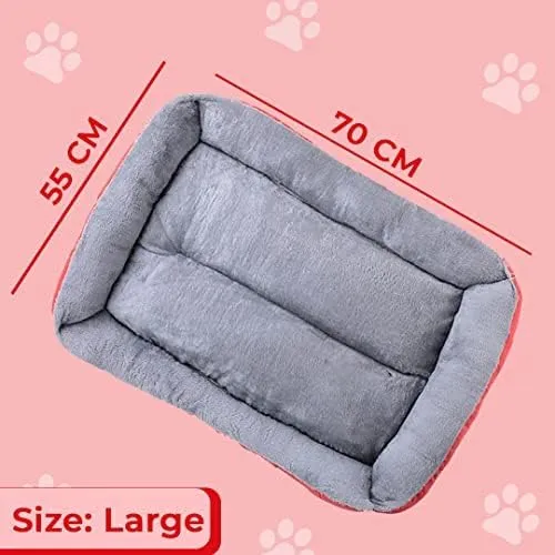 Kuber Industries Dog & Cat Bed|Super Soft Plush Top Pet Bed|Oxford Cloth Polyester Filling|Machine Washable Dog Bed|Rectangular Cat Bed with Rise-Edge Pillow|QY036R-L|Red (Pack of 2)