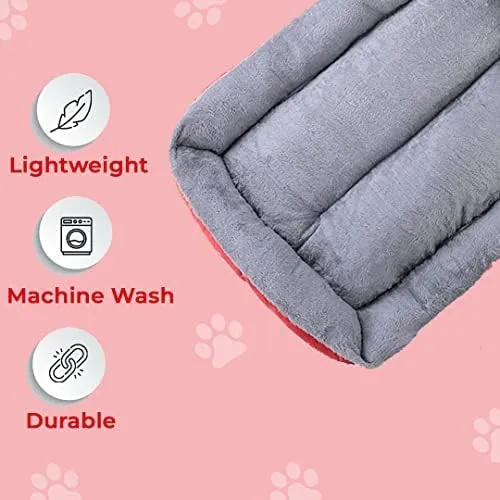 Kuber Industries Dog & Cat Bed|Super Soft Plush Top Pet Bed|Oxford Cloth Polyester Filling|Machine Washable Dog Bed|Rectangular Cat Bed with Rise-Edge Pillow|QY036R-L|Red (Pack of 2)