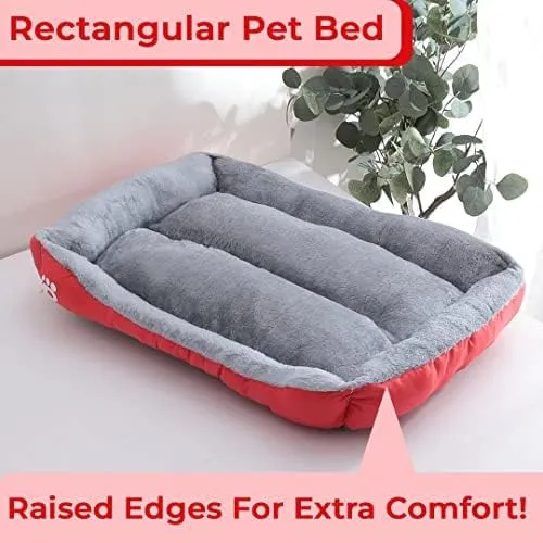 Kuber Industries Dog & Cat Bed|Super Soft Plush Top Pet Bed|Oxford Cloth Polyester Filling|Machine Washable Dog Bed|Rectangular Cat Bed with Rise-Edge Pillow|QY036R-L|Red (Pack of 2)