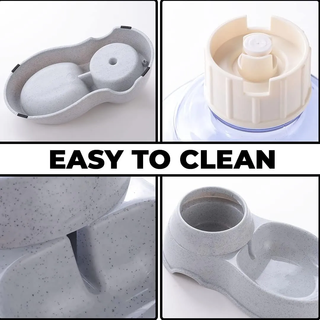 Kuber Industries Dog Food Bowl|Drinking Fountain Cat & Dog Bowl|Reusable,Durable|Bowl with Refillable Water Bottle|Stylish Dog Accessories for Indoor & Outdoor Use|LS147GR|3500ML|Grey (Pack of 6)