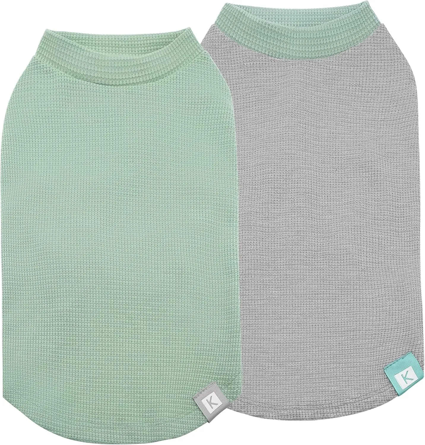 KYEESE 2Pack Dog Shirts Waffle for Small Dogs Stretchy Dog T-Shirts Lightweight Tank Top Sleeveless Vest Breathable Cat Shirt, Medium, Green Grey