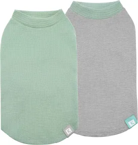 KYEESE 2Pack Dog Shirts Waffle for Small Dogs Stretchy Dog T-Shirts Lightweight Tank Top Sleeveless Vest Breathable Cat Shirt, Medium, Green Grey
