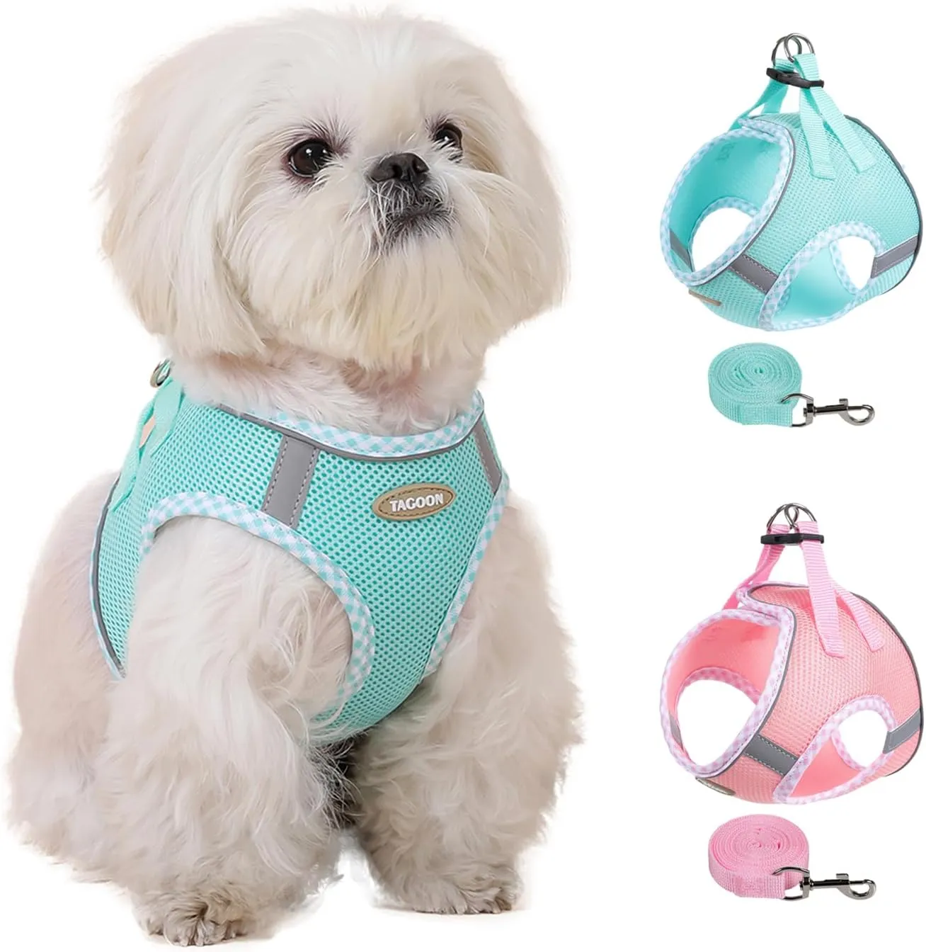 M Size Green Dog Harness and Leash Set, Breathable Mesh Medium Dog Vest, No-Pull Adjustable Chest Strap with Reflective Safety Strips, Lightweight Walking Gear for Small to Medium Dogs