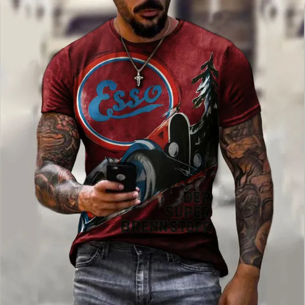 Men's Vintage Motor Oil Print T-shirt