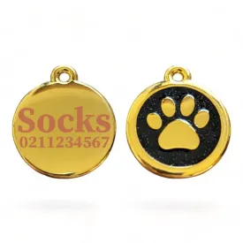 Mini Round Gold Paw Print Cat ID Pet Tag