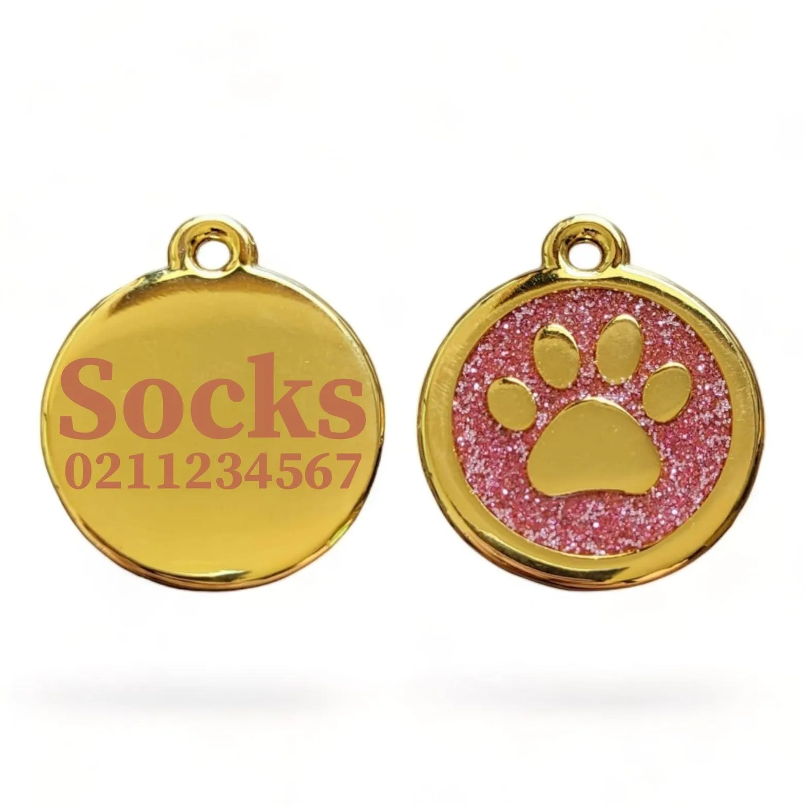 Mini Round Gold Paw Print Cat ID Pet Tag