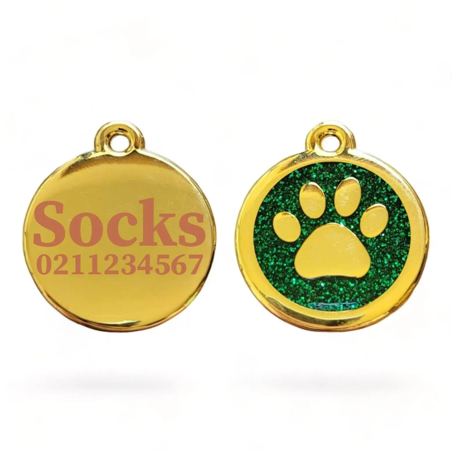 Mini Round Gold Paw Print Cat ID Pet Tag