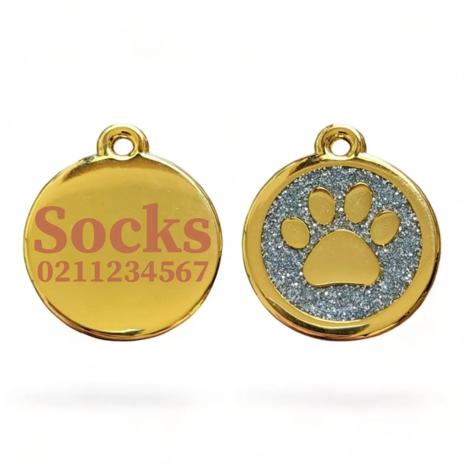 Mini Round Gold Paw Print Cat ID Pet Tag