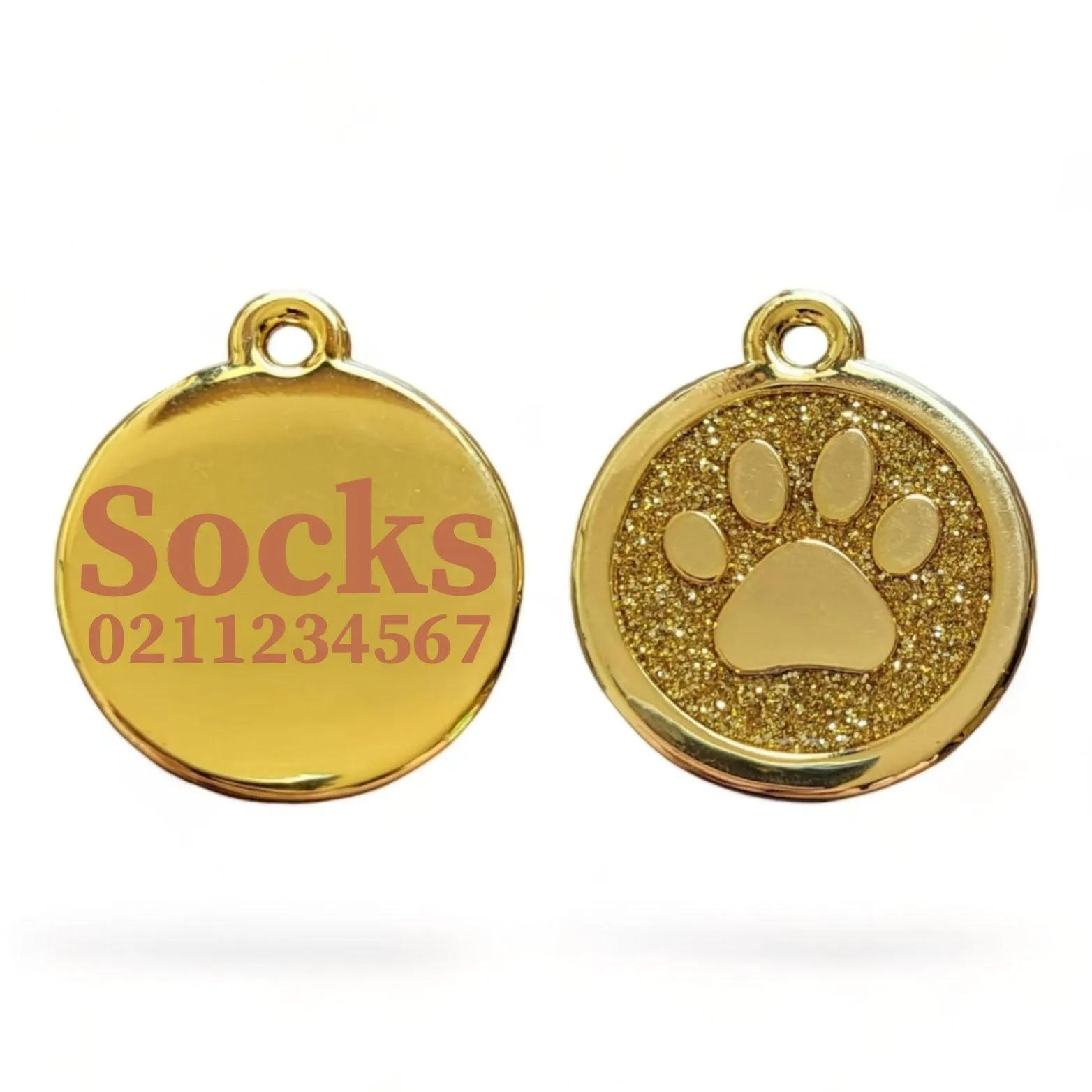 Mini Round Gold Paw Print Cat ID Pet Tag