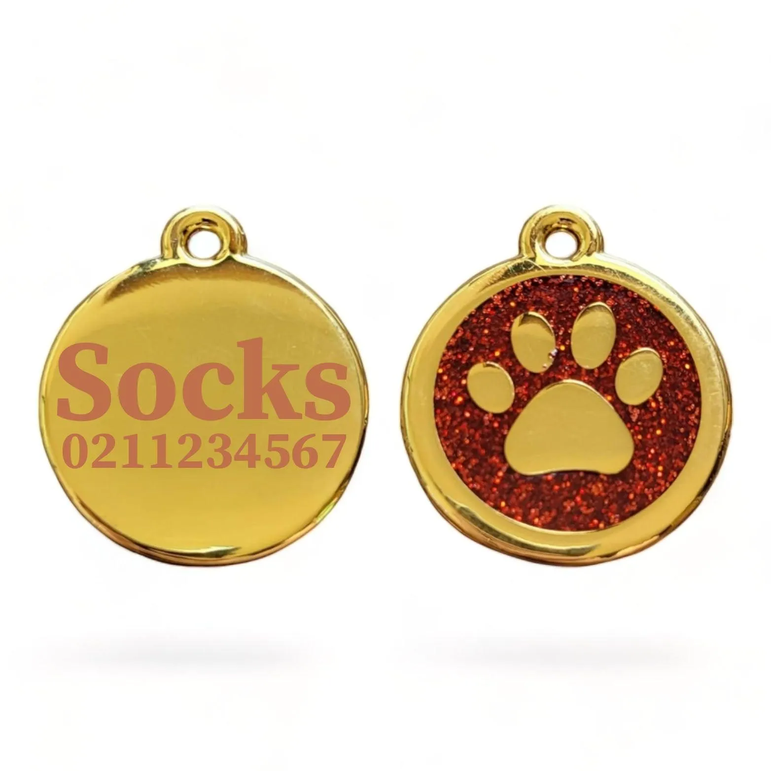 Mini Round Gold Paw Print Cat ID Pet Tag