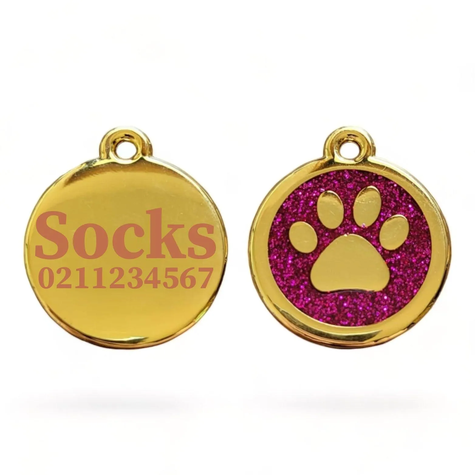 Mini Round Gold Paw Print Cat ID Pet Tag