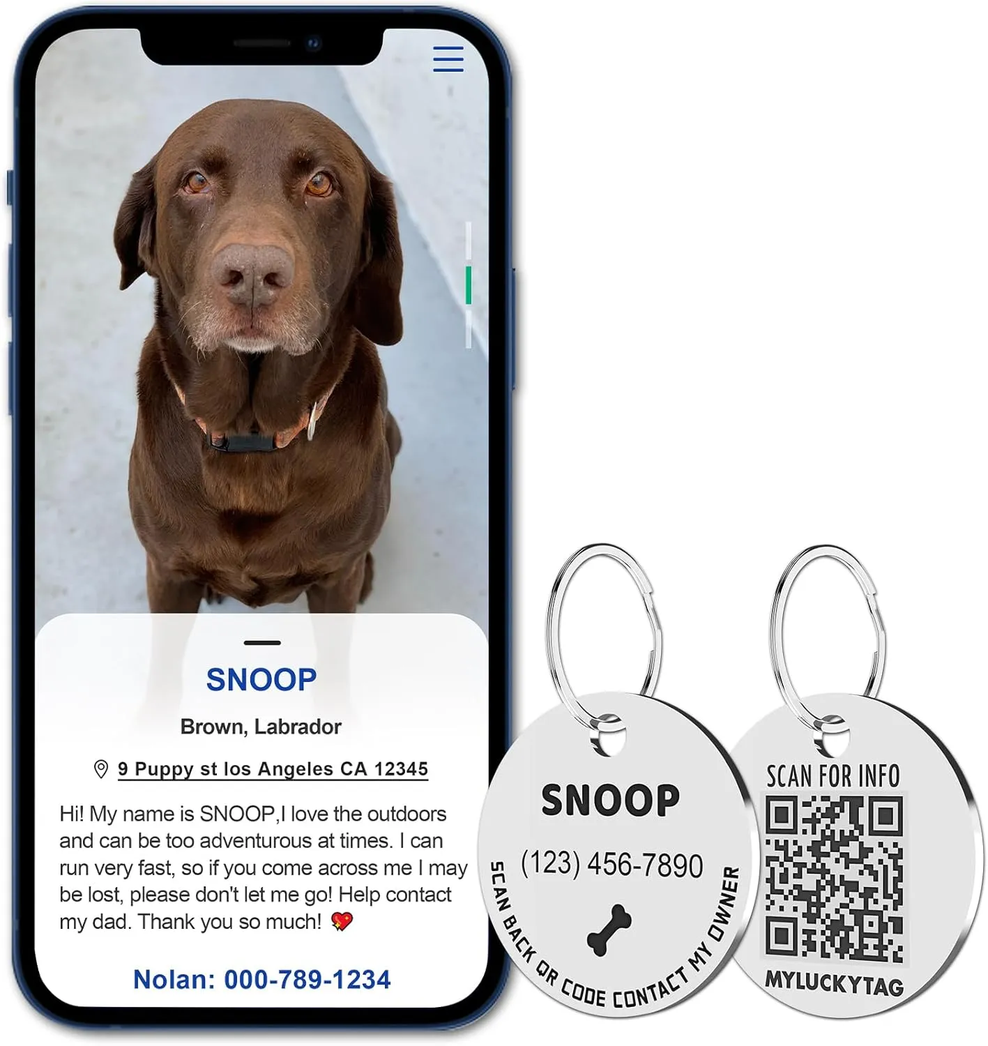 MYLUCKYTAG Personalized Pet ID Tags Dog Tags - Stainless Steel QR Code ID Tags - Pet Online Profile - Send Pet Location Alert Email When Scanning