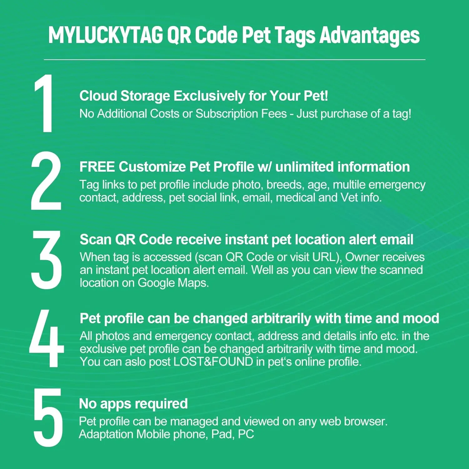 MYLUCKYTAG Personalized Pet ID Tags Dog Tags - Stainless Steel QR Code ID Tags - Pet Online Profile - Send Pet Location Alert Email When Scanning