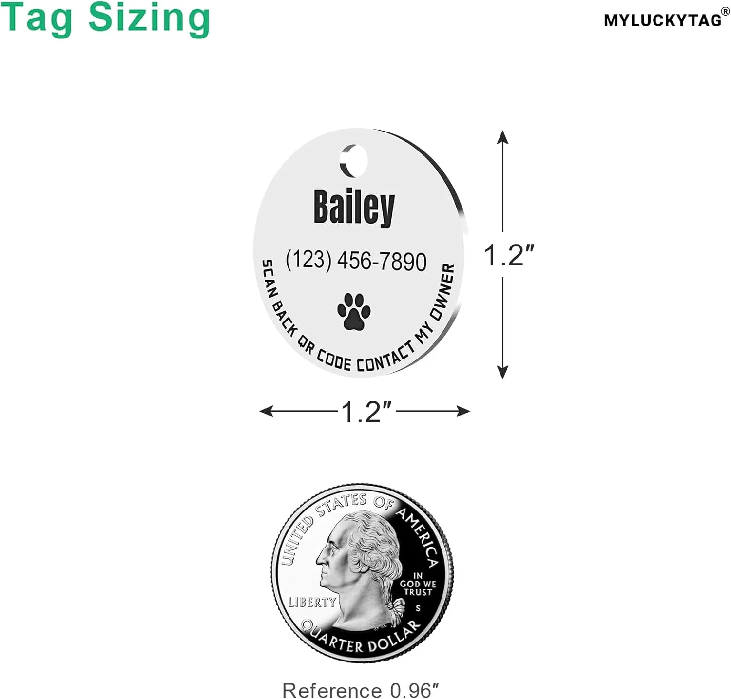 MYLUCKYTAG Personalized Pet ID Tags Dog Tags - Stainless Steel QR Code ID Tags - Pet Online Profile - Send Pet Location Alert Email When Scanning