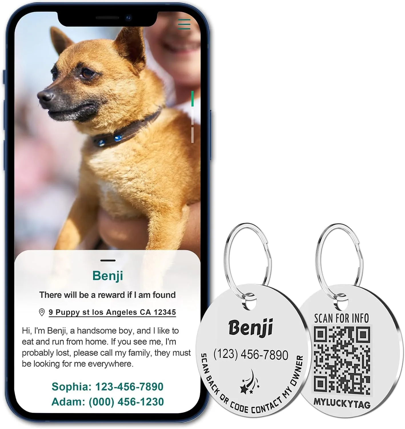MYLUCKYTAG Personalized Pet ID Tags Dog Tags - Stainless Steel QR Code ID Tags - Pet Online Profile - Send Pet Location Alert Email When Scanning