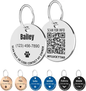 MYLUCKYTAG Personalized Pet ID Tags Dog Tags - Stainless Steel QR Code ID Tags - Pet Online Profile - Send Pet Location Alert Email When Scanning