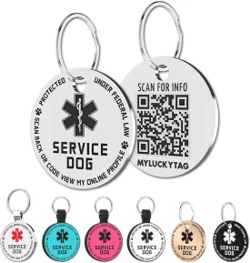 MYLUCKYTAG QR Code Service Dog Tag - Pet Online Profile - Scan QR Receive Instant Pet Location Alert Email