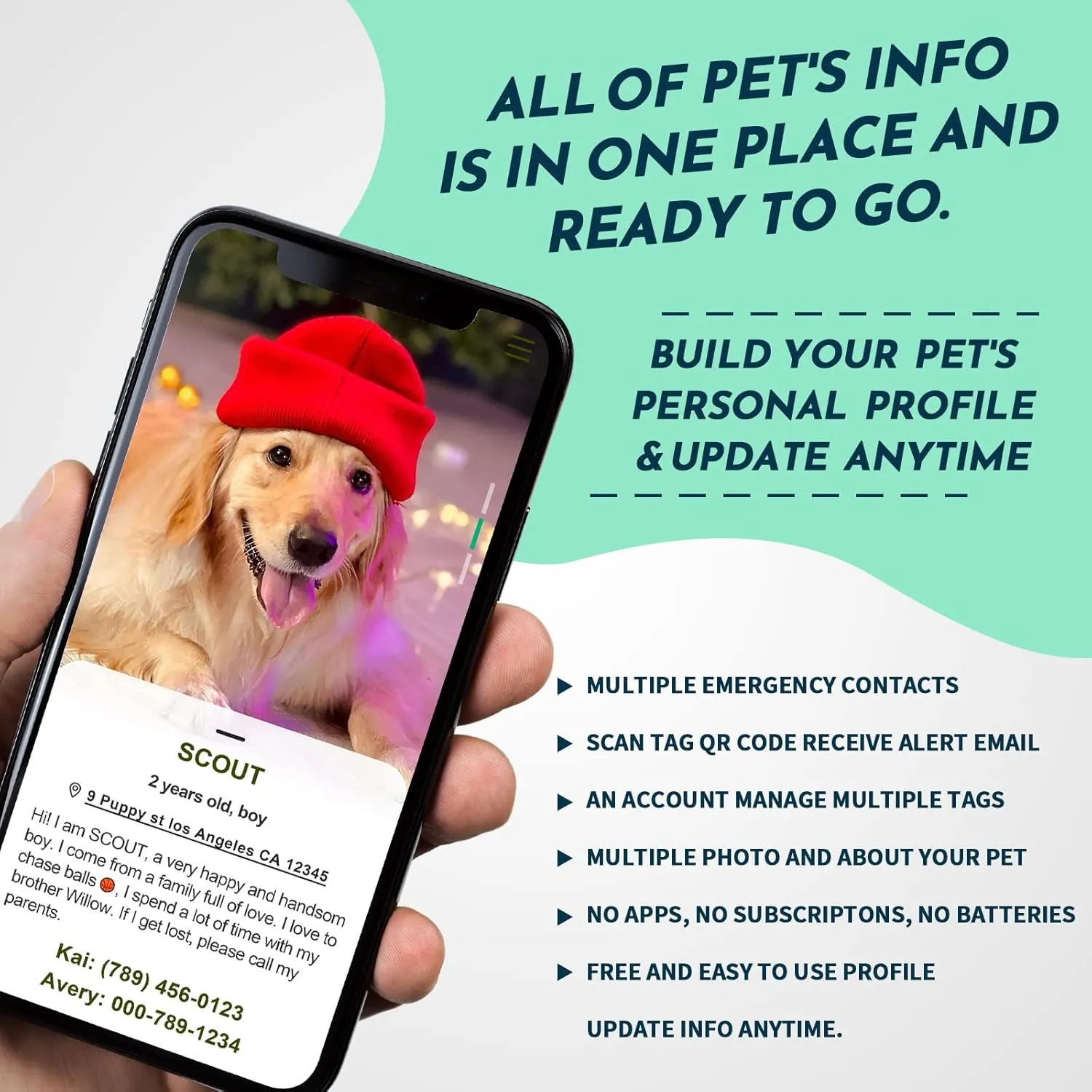 MYLUCKYTAG QR Code Silicone Dog/Cat ID Tag - Online Profile, Location Alert, Durable Pet Collar Tag