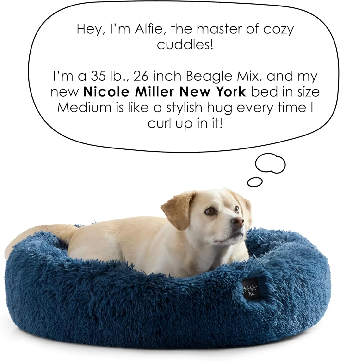 Nicole Miller New York PET Ellie Fuzzy Solid Donut Pet Bed, Plush, Cozy & Calming, Non-Slip Bottom, 100% Machine Washable, Gold, Medium 28"x28"x7" Round