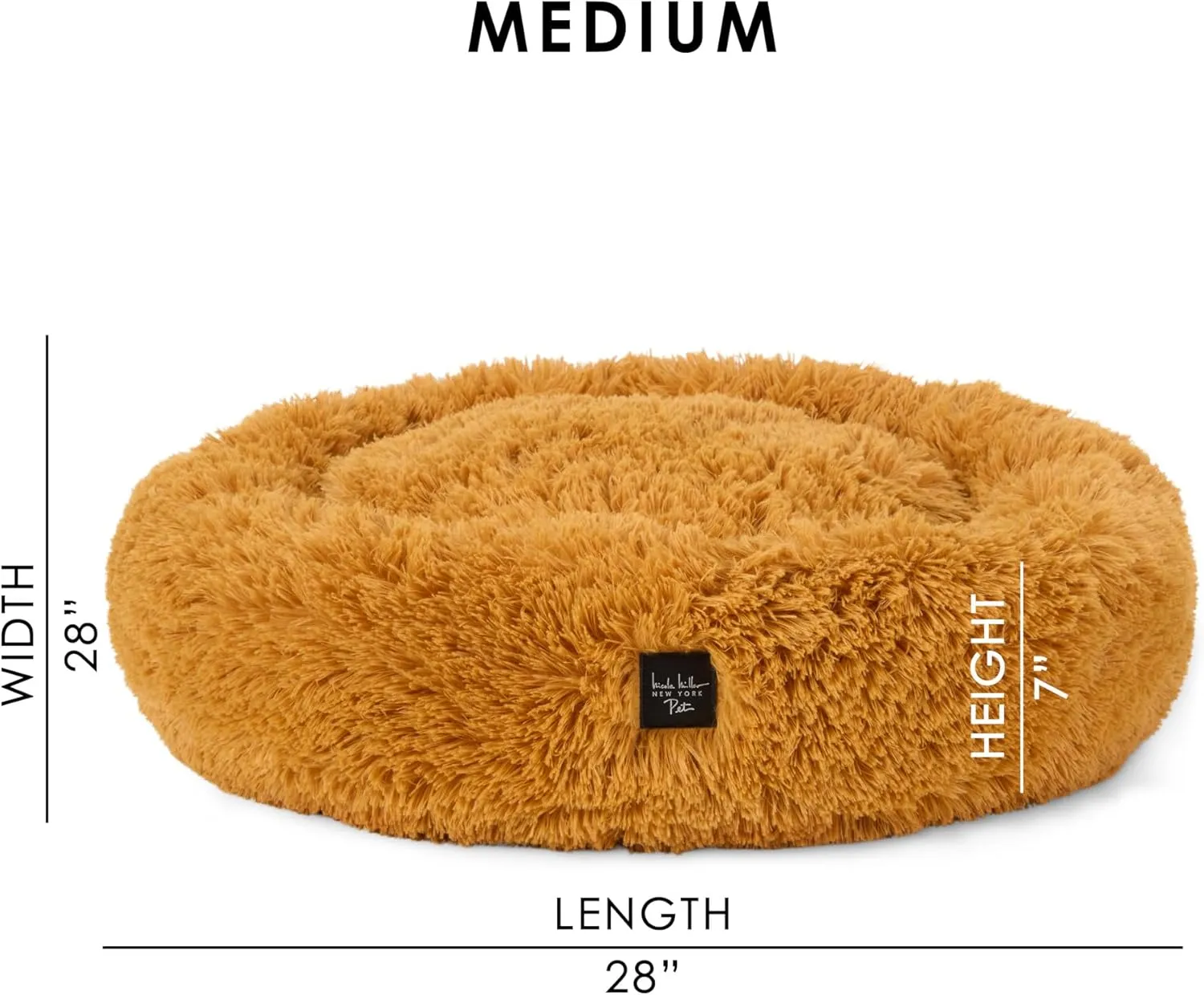 Nicole Miller New York PET Ellie Fuzzy Solid Donut Pet Bed, Plush, Cozy & Calming, Non-Slip Bottom, 100% Machine Washable, Gold, Medium 28"x28"x7" Round