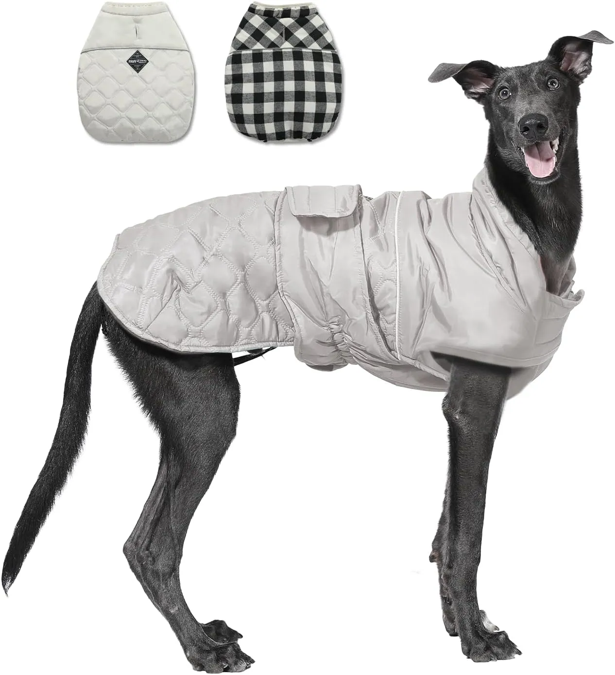 PAWZ Road Dog Winter Coat with 5 Layers Warm Material, Reversible Dog Clothes with 2 Sides, Dog Jacket Outdoor Water Repellent, (Light Beige Plaid S)
