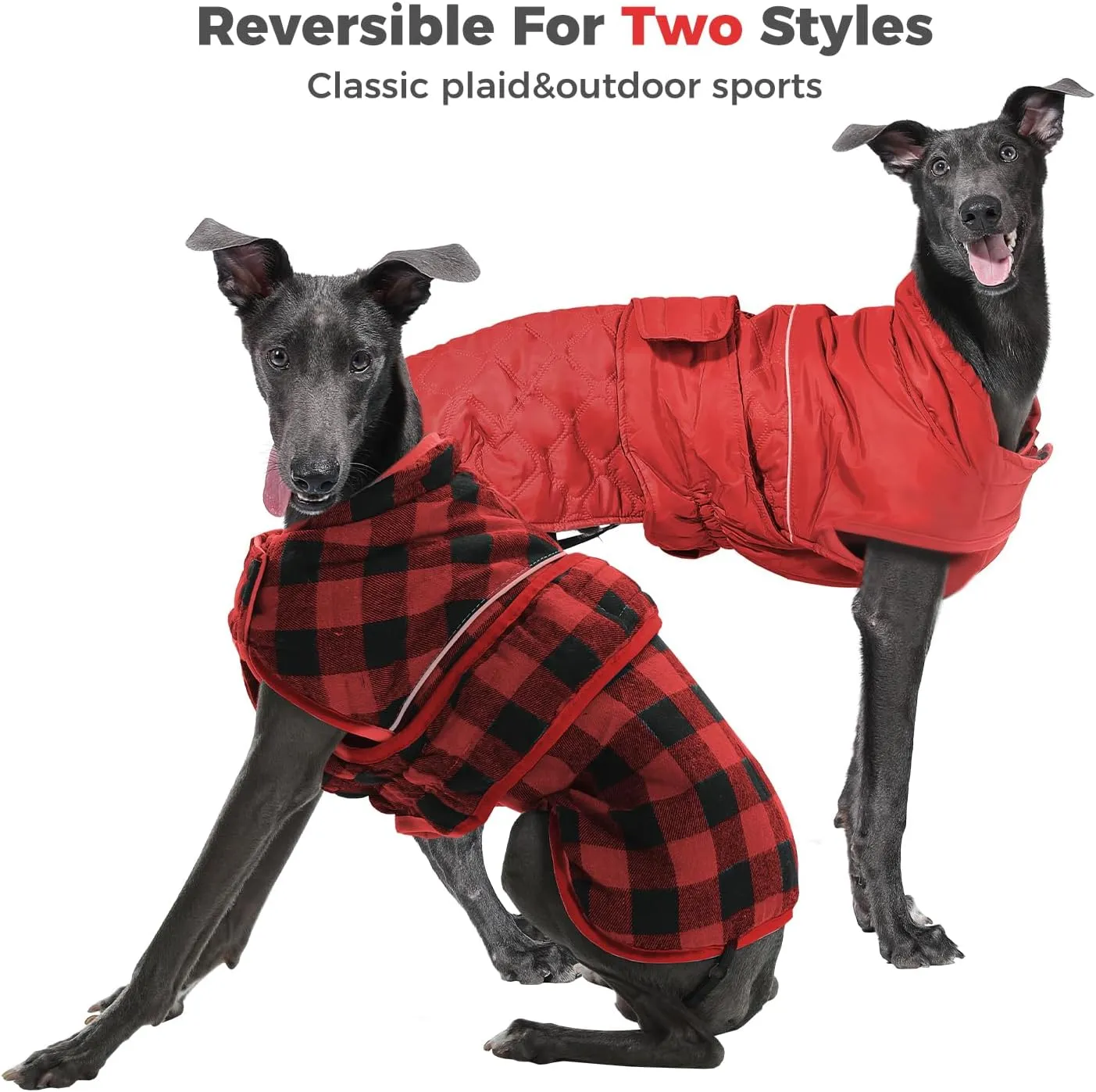 PAWZ Road Dog Winter Coat with 5 Layers Warm Material, Reversible Dog Clothes with 2 Sides, Dog Jacket Outdoor Water Repellent, (Red Plaid XS)