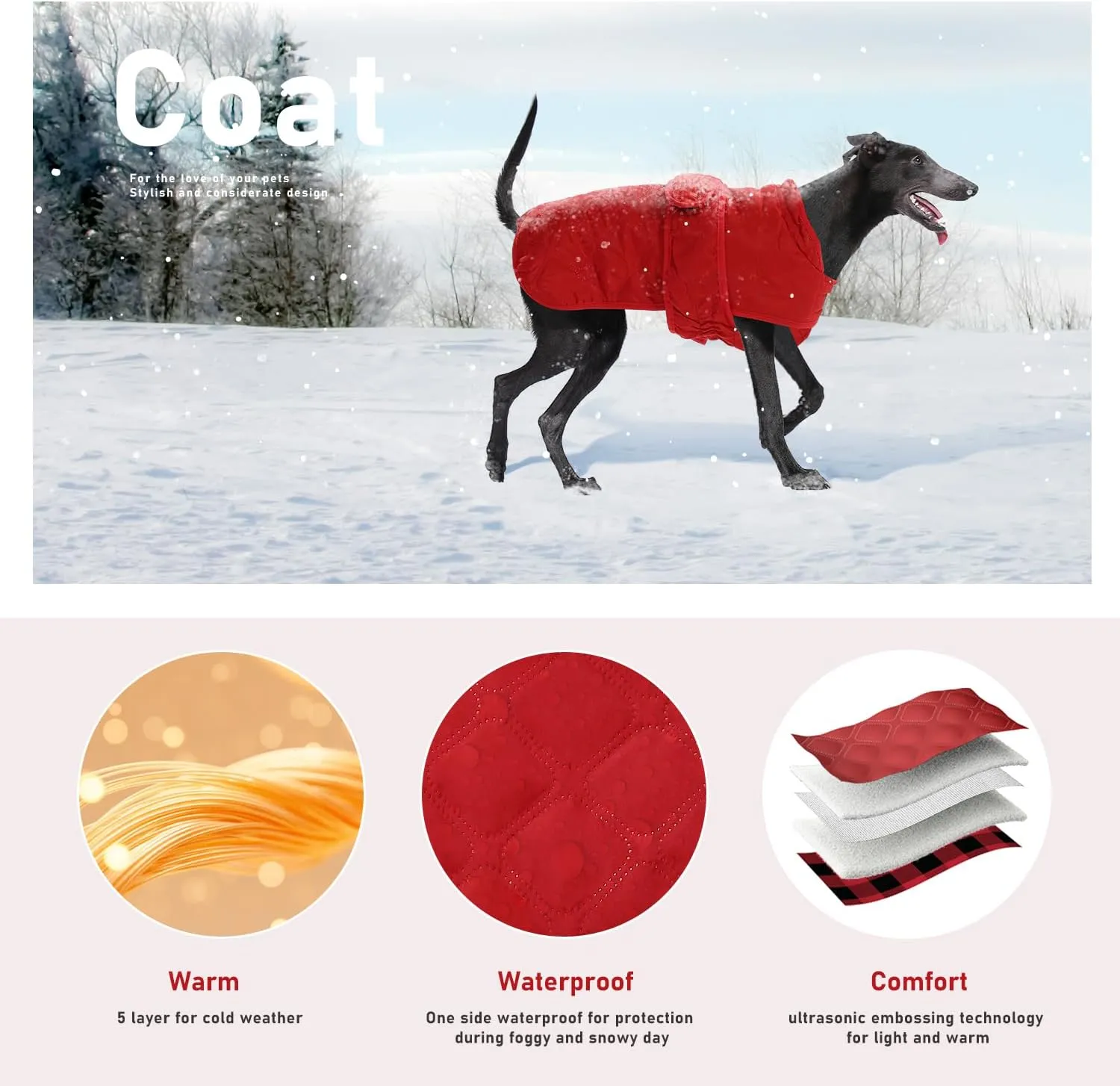 PAWZ Road Dog Winter Coat with 5 Layers Warm Material, Reversible Dog Clothes with 2 Sides, Dog Jacket Outdoor Water Repellent, (Red Plaid XS)