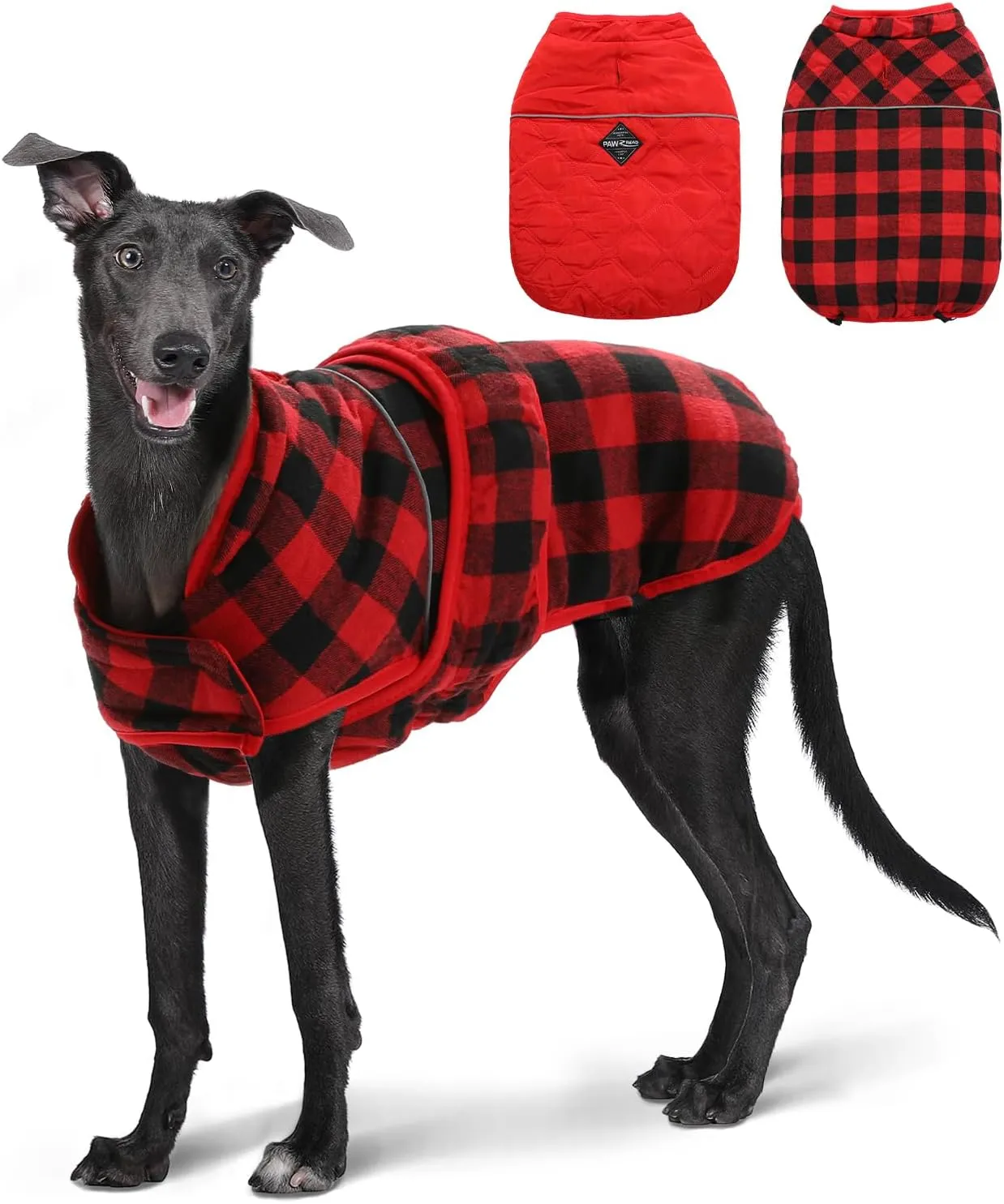 PAWZ Road Dog Winter Coat with 5 Layers Warm Material, Reversible Dog Clothes with 2 Sides, Dog Jacket Outdoor Water Repellent, (Red Plaid XS)
